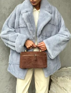 Шуба норковая кимоно автоледи - цвет голубой