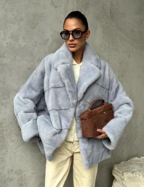 Шуба норковая кимоно автоледи - цвет голубой