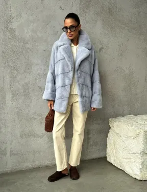 Шуба норковая кимоно автоледи - цвет голубой