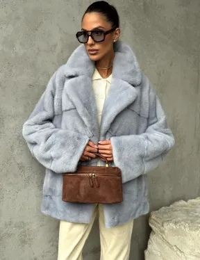 Шуба норковая кимоно автоледи - цвет голубой