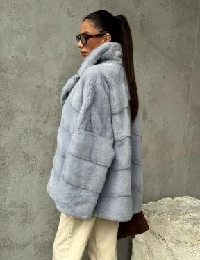 Шуба норковая кимоно автоледи - цвет голубой