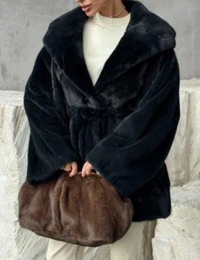 Шуба норковая летучая мышь с капюшоном