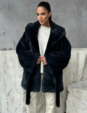 Шуба норковая летучая мышь с капюшоном