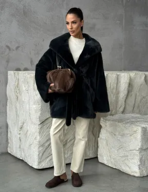 Шуба норковая летучая мышь с капюшоном