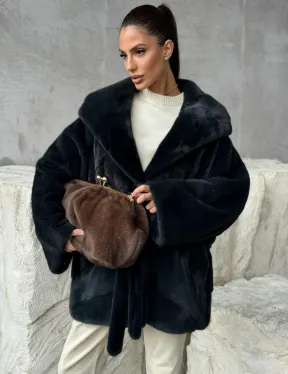 Шуба норковая летучая мышь с капюшоном