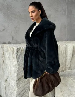 Шуба норковая летучая мышь с капюшоном