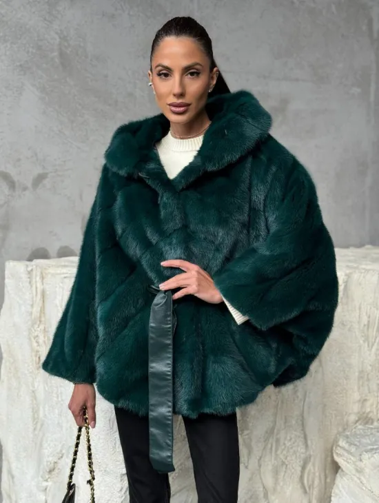 Норковый полушубок с капюшоном