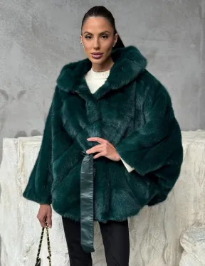 Норковый полушубок с капюшоном