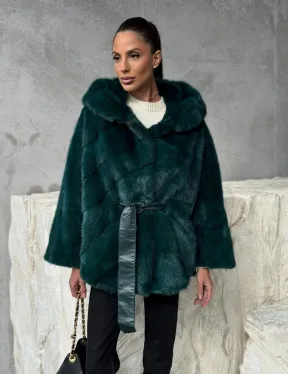 Норковый полушубок с капюшоном