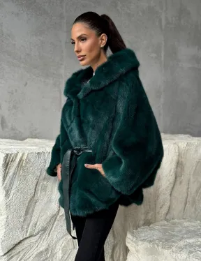 Норковый полушубок с капюшоном