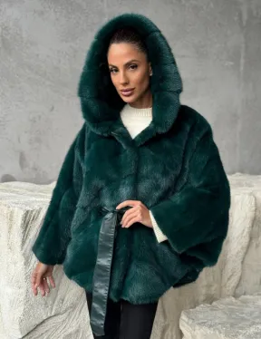 Норковый полушубок с капюшоном