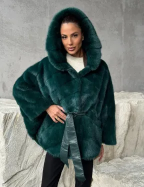Норковый полушубок с капюшоном