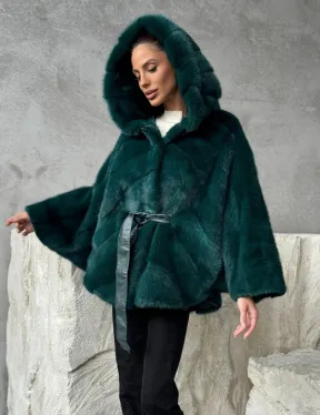 Норковый полушубок с капюшоном