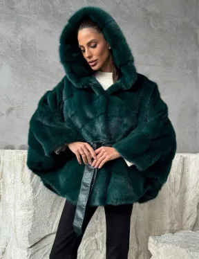 Норковый полушубок с капюшоном