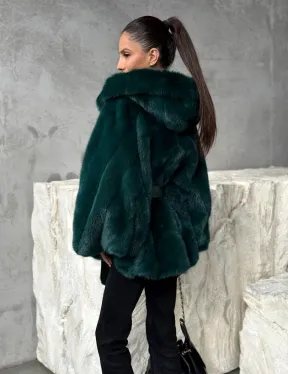 Норковый полушубок с капюшоном