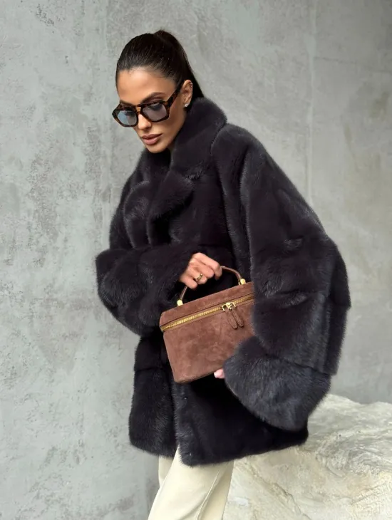 Меховой полушубок из норки  графит