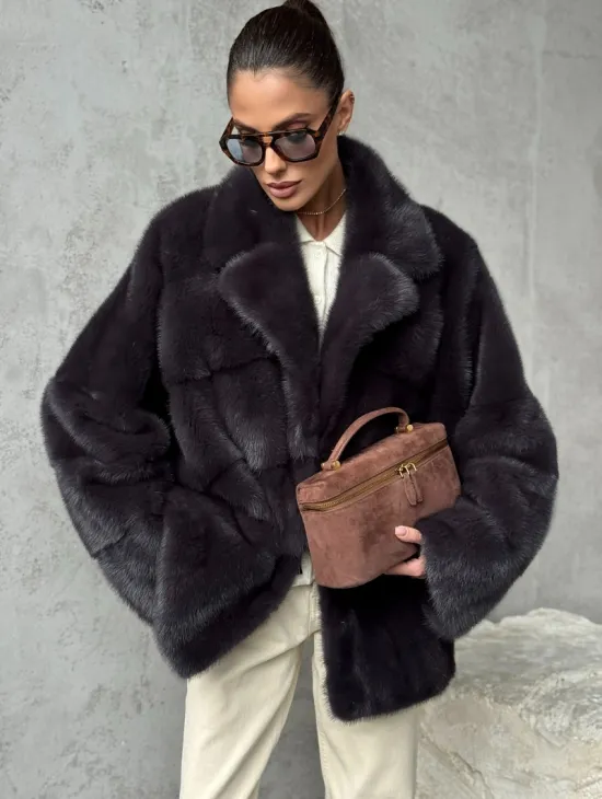 Меховой полушубок из норки  графит