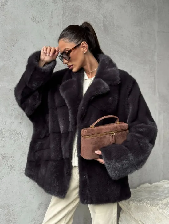 Меховой полушубок из норки  графит