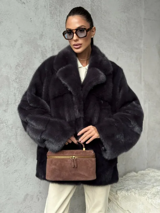 Меховой полушубок из норки  графит