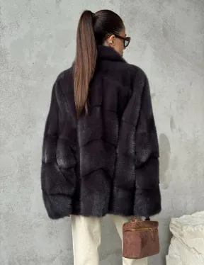 Меховой полушубок из норки  графит