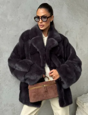 Меховой полушубок из норки  графит