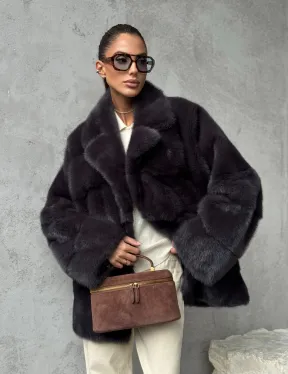 Меховой полушубок из норки  графит