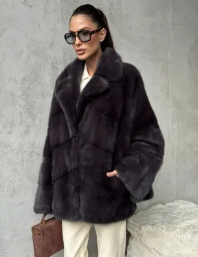 Меховой полушубок из норки  графит