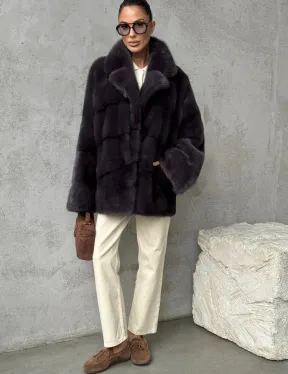 Меховой полушубок из норки  графит