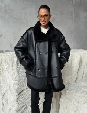 Черная современная дубленка