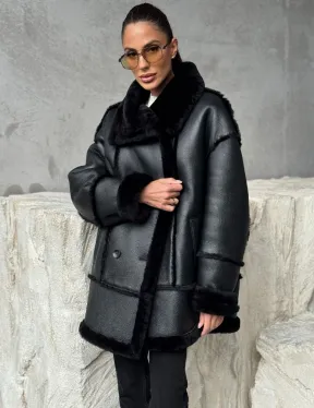 Черная современная дубленка