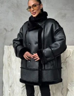 Черная современная дубленка