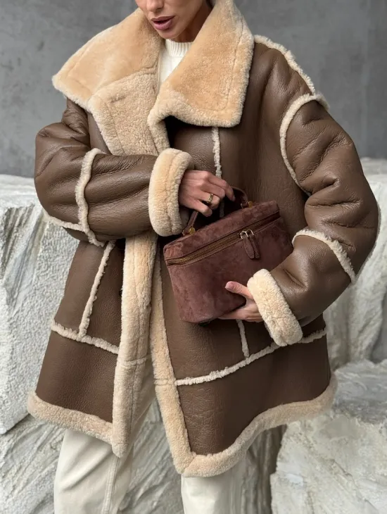 Коричневая женская дубленка