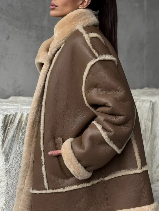 Коричневая женская дубленка