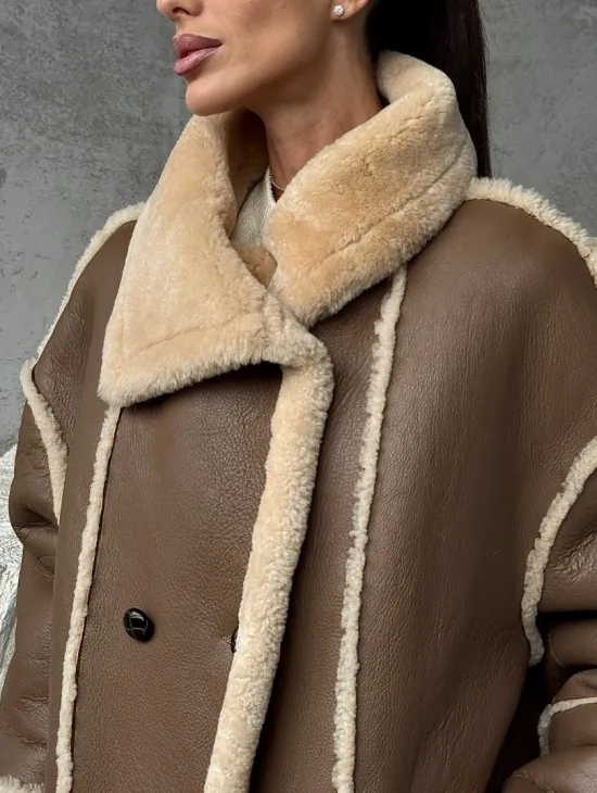 Коричневая женская дубленка