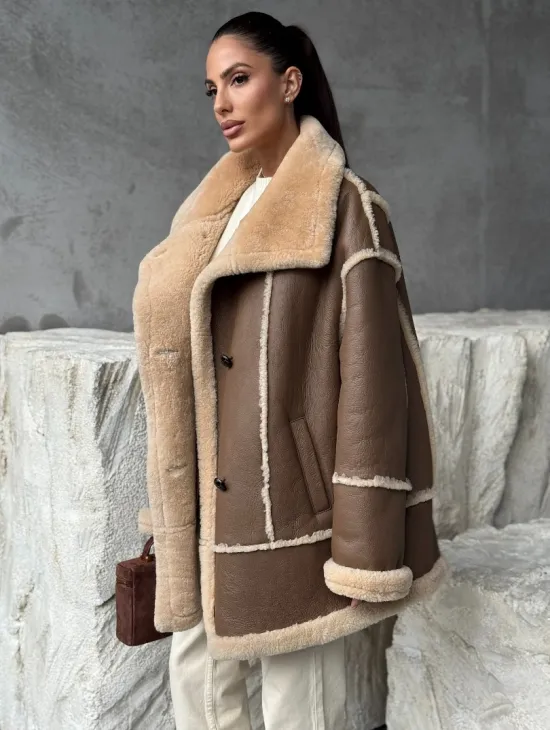 Коричневая женская дубленка