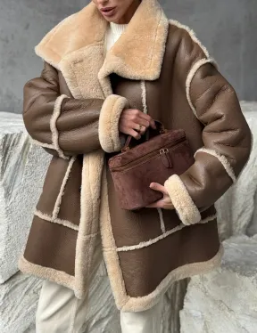 Коричневая женская дубленка