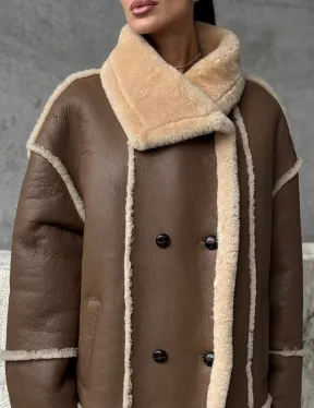 Коричневая женская дубленка