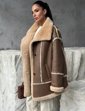 Коричневая женская дубленка