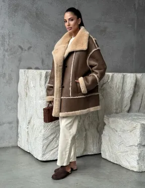 Коричневая женская дубленка