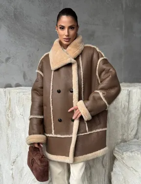 Коричневая женская дубленка