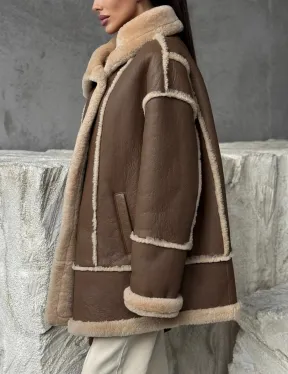 Коричневая женская дубленка