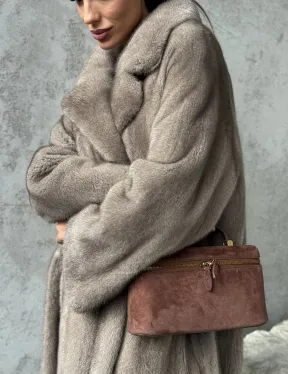 Длинная норковая шуба - цвет серый