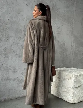 Длинная норковая шуба - цвет серый