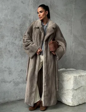 Длинная норковая шуба - цвет серый