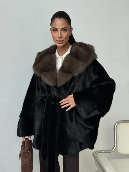 Норковый полушубок с капюшоном - летучая мышь