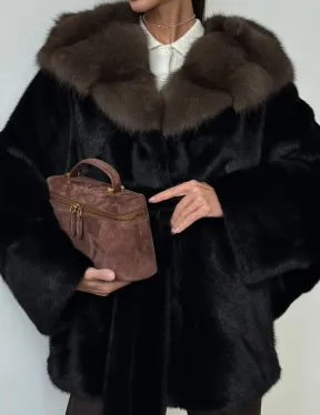 Норковый полушубок с капюшоном - летучая мышь