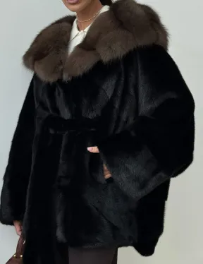 Норковый полушубок с капюшоном - летучая мышь