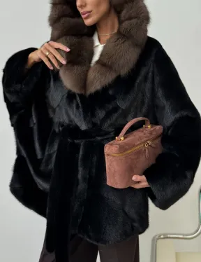 Норковый полушубок с капюшоном - летучая мышь
