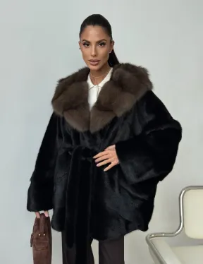 Норковый полушубок с капюшоном - летучая мышь