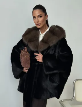 Норковый полушубок с капюшоном - летучая мышь
